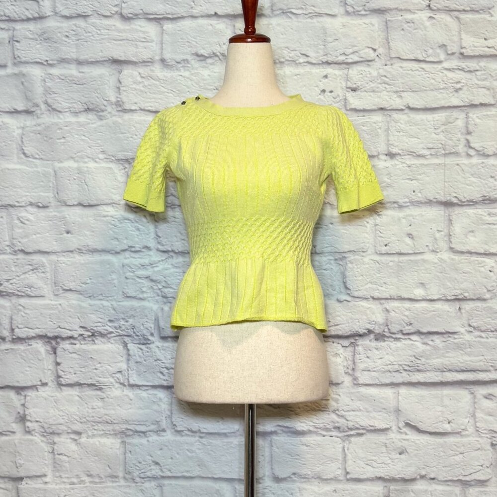Anthropologie HWR Chartreuse Cable Knit Sweater